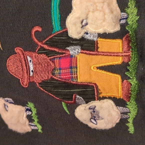 Tulchan Vintage Pullover Collar Sweatshirt Green Embroidered Shephard Sheep y2k - Picture 5 of 12